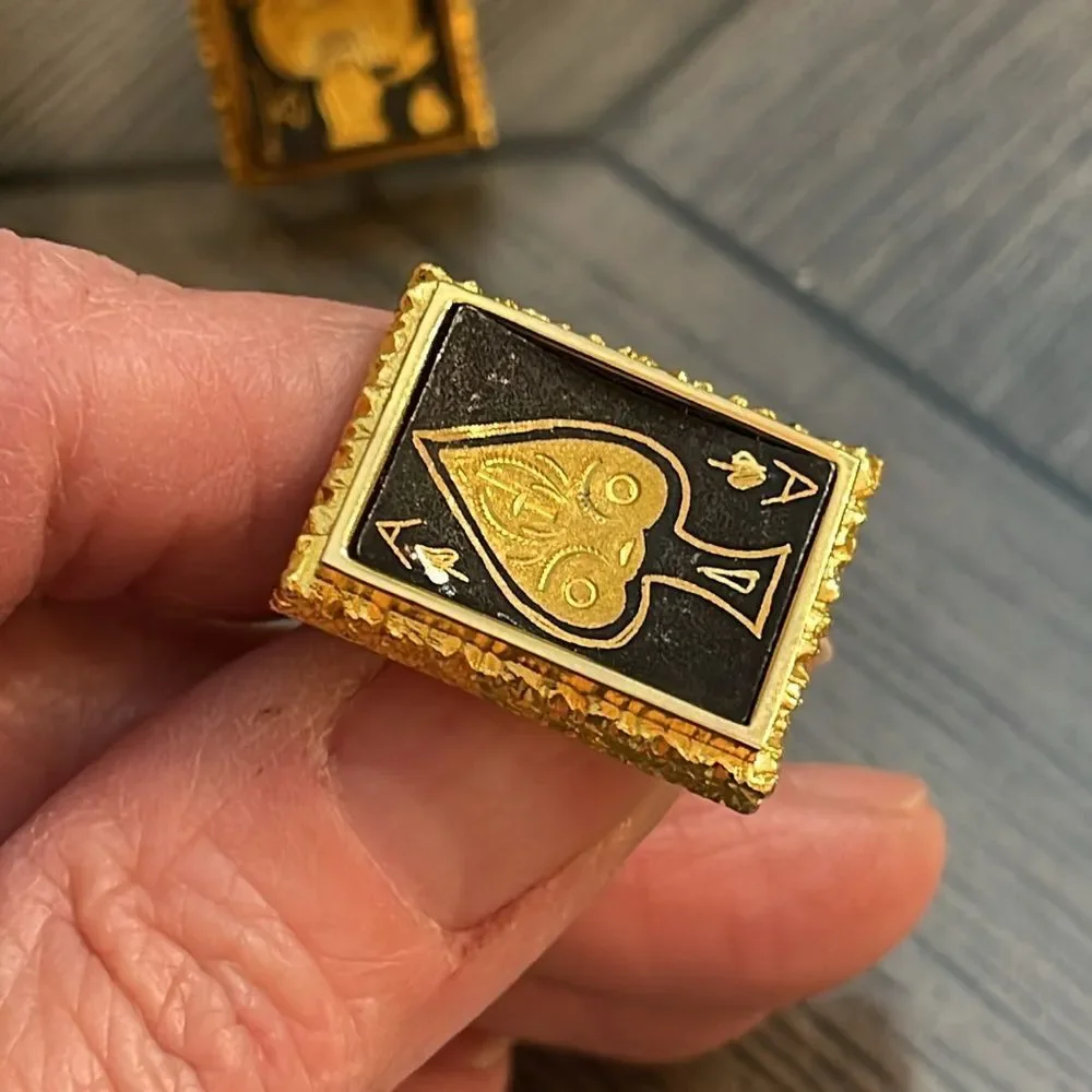 Swank Damascene Cufflinks Poker King Ace Spades Playing Cards